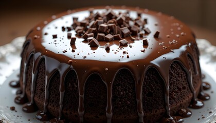 chocolate cake on a plate with chocolate