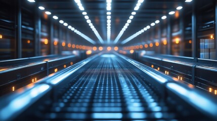 Fototapeta premium A futuristic corridor of lights creates a tunnel effect, radiating with symmetry and digital precision.