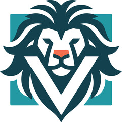 Minimalist logo inspired by a lion's head and the letter v