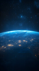 View of the Earth from space, a blue planet against a black background
