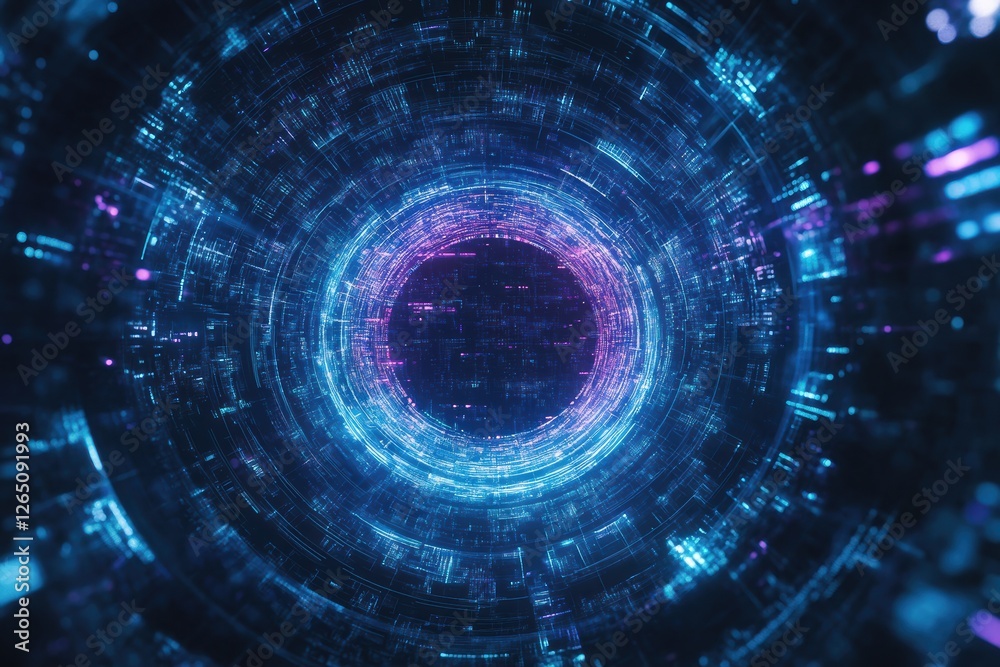 Poster graphic layout showcasing digital concepts with abstract technology patterns and colors