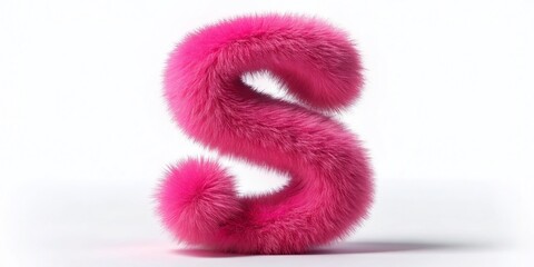 Fototapeta premium Pink Fur Letter S, White Background, Fashion Accessory Stock Photo