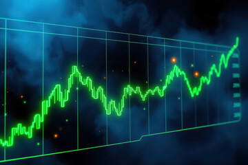 Data Visualization: Dynamic Green Line Graph on Intriguing Dark Blue Background with Futuristic Tech Vibe.