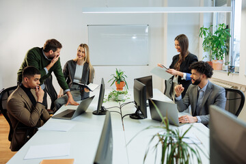 Team working on a project in the office