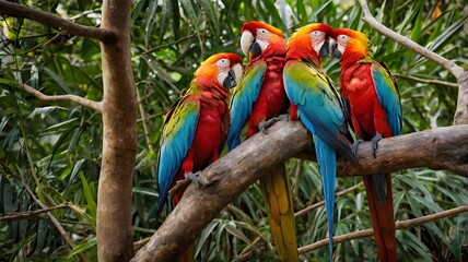 Obraz premium Colorful macaw on tree branches