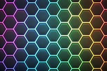 Obraz premium Explore the Vibrant Aura of a Futuristic Hexagonal Grid with Neon Glow and Depth Effects