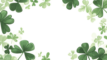 A green clover leaf frame with floral ornaments evokes the beauty of spring nature