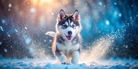 Naklejka premium Playful Siberian Husky Puppy Blurred Motion Long Exposure Photo