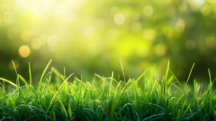 summer green grass with rasa early morning, light green background
