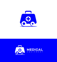 Medical Equipment Logo Design Blue First Aid Kit on Wheels