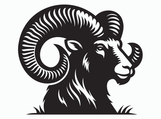 Ram Head Silhouette Black Color Outline Vector Image for Logos and Designs
