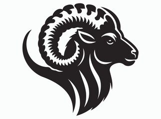 Ram Head Silhouette Black Color Outline Vector Image for Logos and Designs