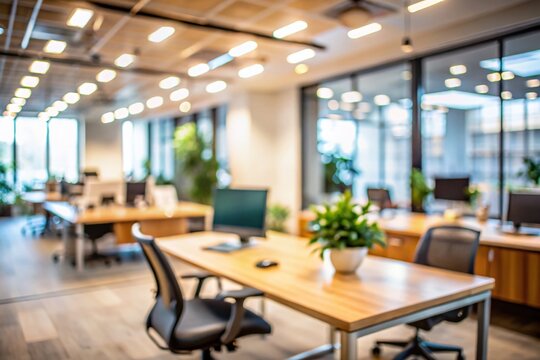 Professional Zoom Background: Blurred Office Space, Rule of Thirds Composition