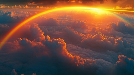 Aerial View of Sunset Clouds and Rainbow