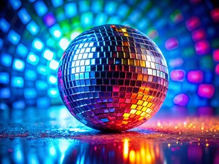 Obraz premium Psychedelic Disco Ball Portrait: Groovy Blue Background Surreal Art