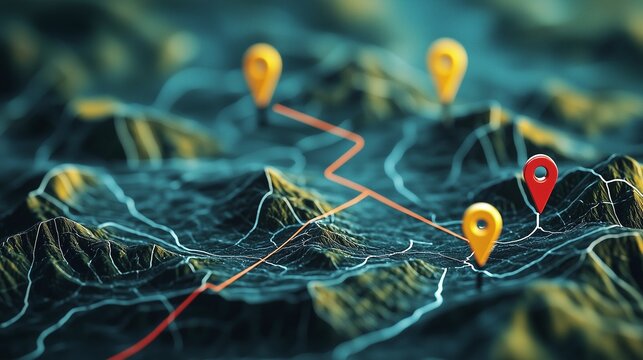 A roadmap with milestone markers symbolizes strategic planning and goal setting.