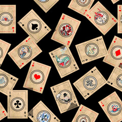 Alice in Wonderland  vintage style original hand drawn  playing cards seamless pattern
