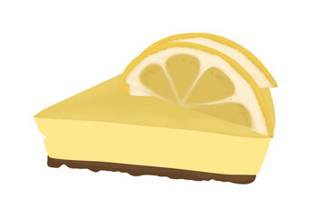 Festive desserts Flat style lemon slice cake Lemon Cake with Cream Design for postcards and stickers Birthday party invitation card, cafe shop, on white background.