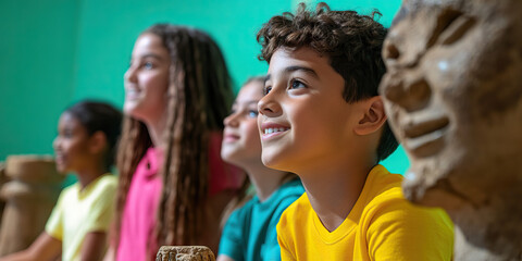 Obraz premium Children Observing Artifacts in Museum Setting