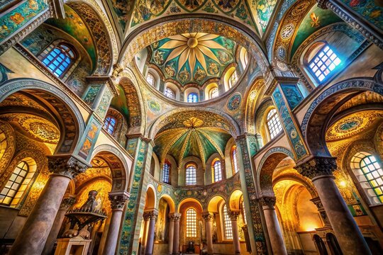 Ravenna Basilica San Vitale Interior, Stunning Bokeh Effect, Architectural Detail, Byzantine Mosaics, Italy