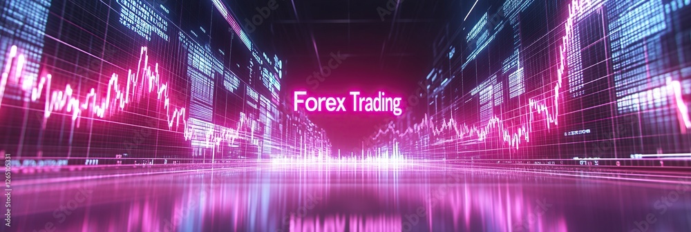 Aufkleber dynamic digital financial chart with glowing grid visual representation of trading in virtual market
