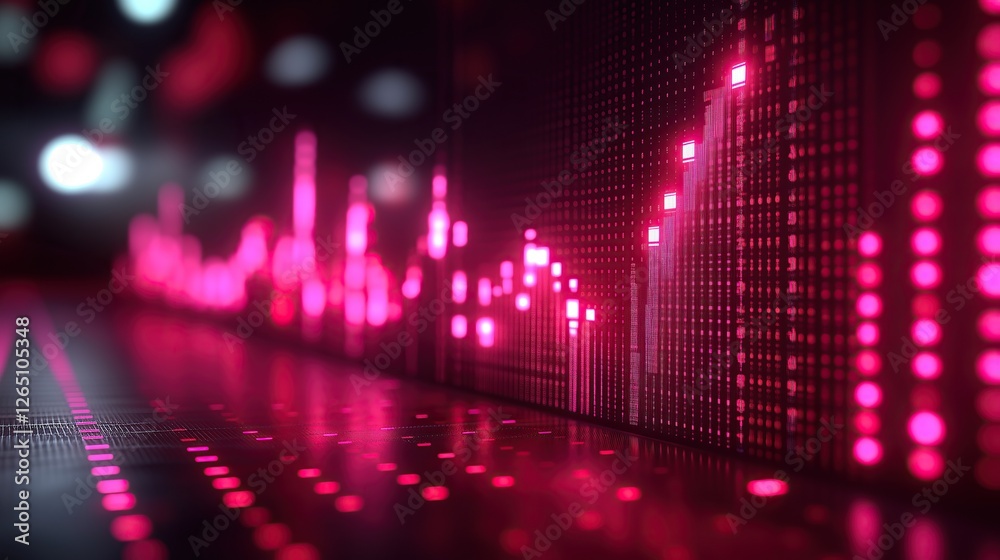 Aufkleber abstract pink data visualization with rising bars and dots represents digital growth technology and 