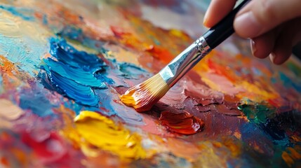 Fototapeta premium hand with brush painting with watercolor abstract stains