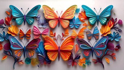 PAPER CUT ART coloful Butterflies , PAPER CUT style, Generative AI