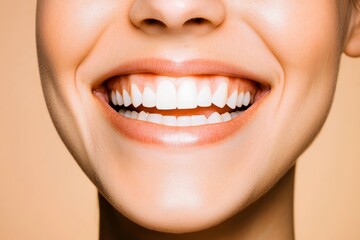 Obraz premium Bright and radiant smile showcases dental health and confidence in a warm setting