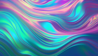 Obraz premium Holograph Trendy Banner. Gradient Foil Holo Teal. Neon Graphic Overlay Background.