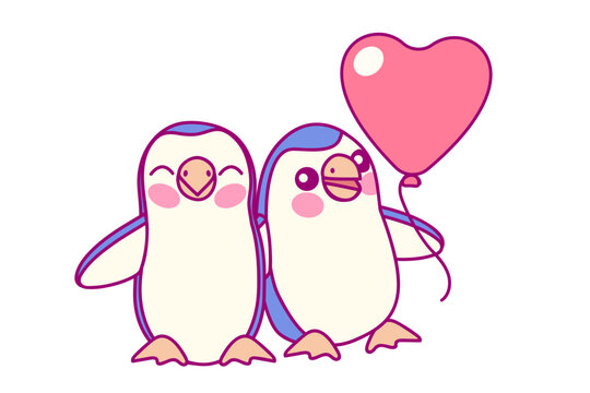 vector pair of penguins with a heart balloon
