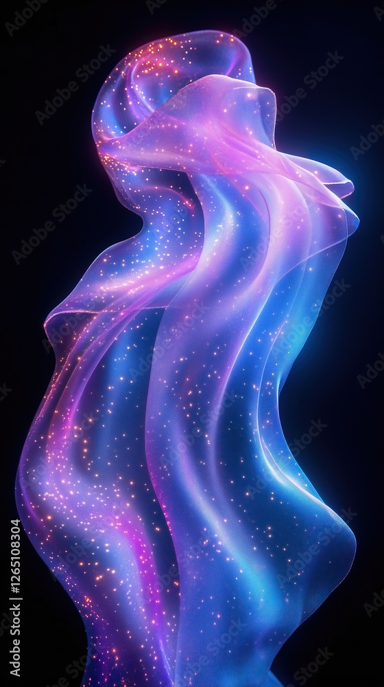 Poster surreal ethereal fabric with sparkling particles suspended in air symphony of radiant light and deli