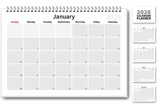 2026 Wall Dayplanner US, Sunday First Day of Week