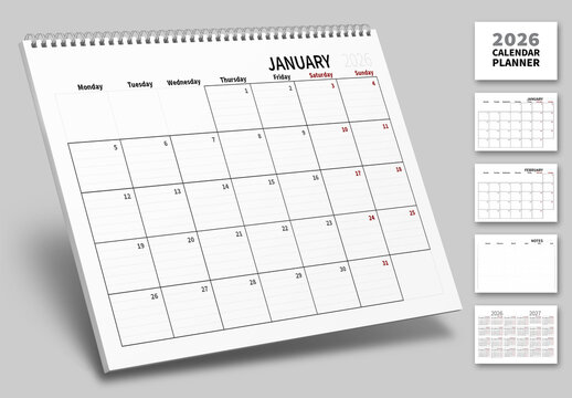 2026 Lined Calendar Everyday Planner, Monday first day of week layout