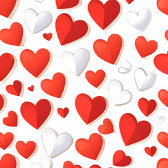 Colorful hearts in seamless pattern, featuring red and white shades, perfect for romantic themes and celebrations