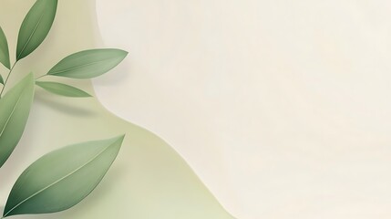 Obraz premium Green Leaves on a Light Beige Background