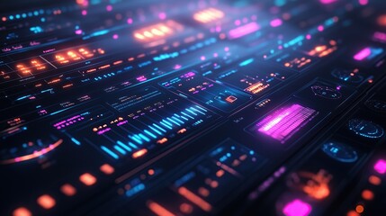 Fototapeta premium futuristic interface display dynamic data visualizations with vibrant neon accents indicating complex data analysis