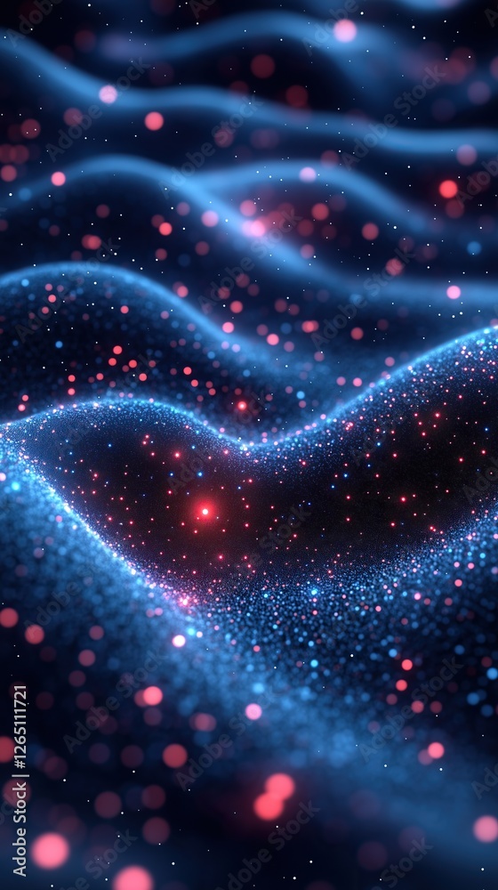 Aufkleber abstract representation of space featuring undulating particle filled waves in shades of blue and red against dark backdrop