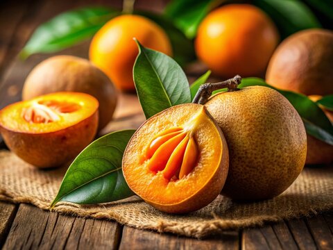 Ripe Chikku Fruit, Close-up,  Sweet Sapodilla,  Exotic Tropical Fruit,  Healthy Dessert