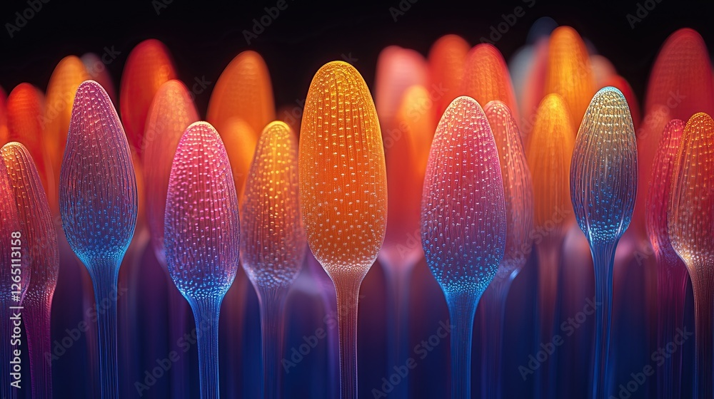 Poster vibrant abstract display of plant like forms with glowing colorful textures surreal and artistic landscape