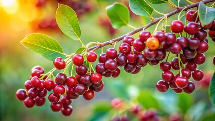 Ripening Chokecherry Berries with Bokeh Background -  Nature Stock Photo