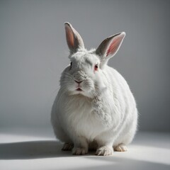 Fototapeta premium A white rabbit with soft shadows barely defining its form against a white backdrop.