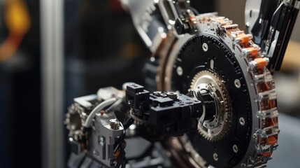 Fototapeta premium A closeup of the robotic camera arm reveals its intricate mechanics as gears and servos work in unison