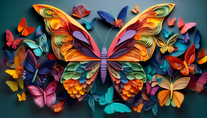 PAPER CUT ART coloful Butterflies , PAPER CUT style, Generative AI