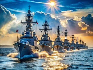 Russian Navy Fleet Military Exercise Baltic Sea Northern Fleet Summer Sunny Day