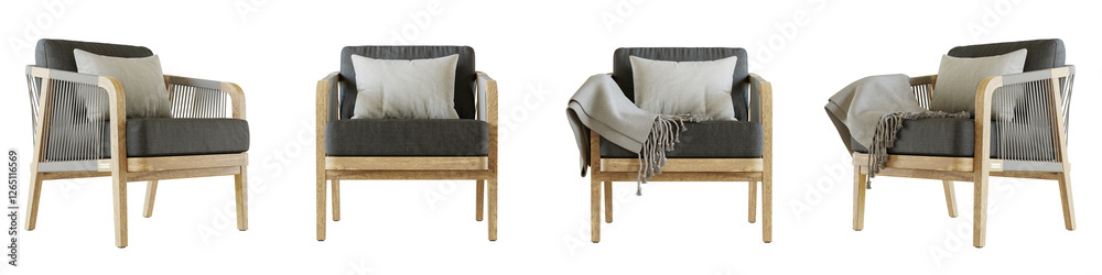 Poster armchair set isolated on transparent background. 3d render. 3d illustration.