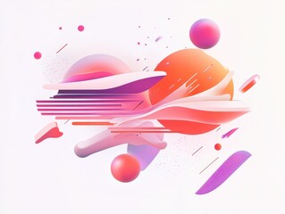 Colorful abstract composition with dynamic shapes and gradients in a whimsical design