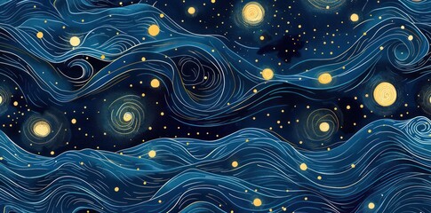 Seamless pattern sky style sleep night time illustration hand-drawn print painting brush stock cloudy river lake star sea art children dream fantasy cosmic moon