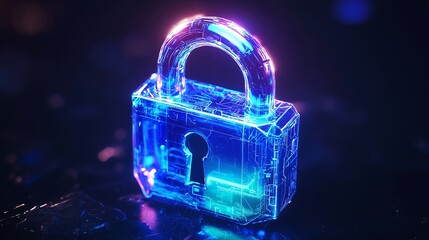 Glowing Blue Digital Padlock - Cybersecurity Concept with Futuristic Technology