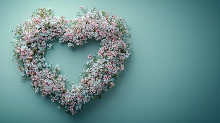 A pale, mint-green background with a single heart-shaped wreath of delicate florals, evoking a fresh and minimalist look, ideal for Valentines Day-themed promotions and certificates